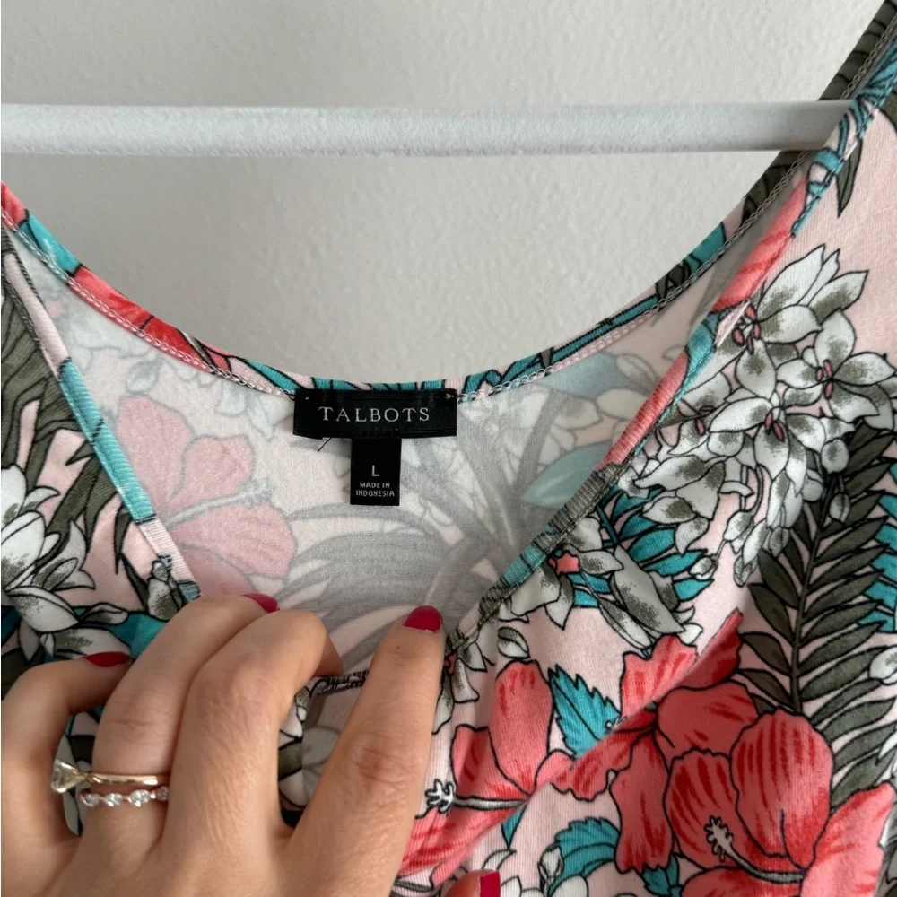TALBOTS FLORAL JUNGLE JERSEY MAXI DRESS SLEEVELESS SUPER SOFT TROPICAL SZ L‎